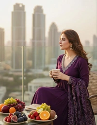 DESIHOOR Women’s Purple Anarkali Kurta Set with Chanderi Bandhani Dupatta & Embroidered - Clairvoyant, L