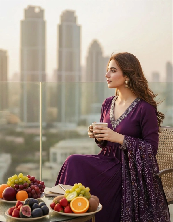 DESIHOOR Women’s Purple Anarkali Kurta Set with Chanderi Bandhani Dupatta & Embroidered - Clairvoyant, L