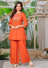 DESI HOOR Women’s Orange Embroidered Co-Oder Set - West Side, XL