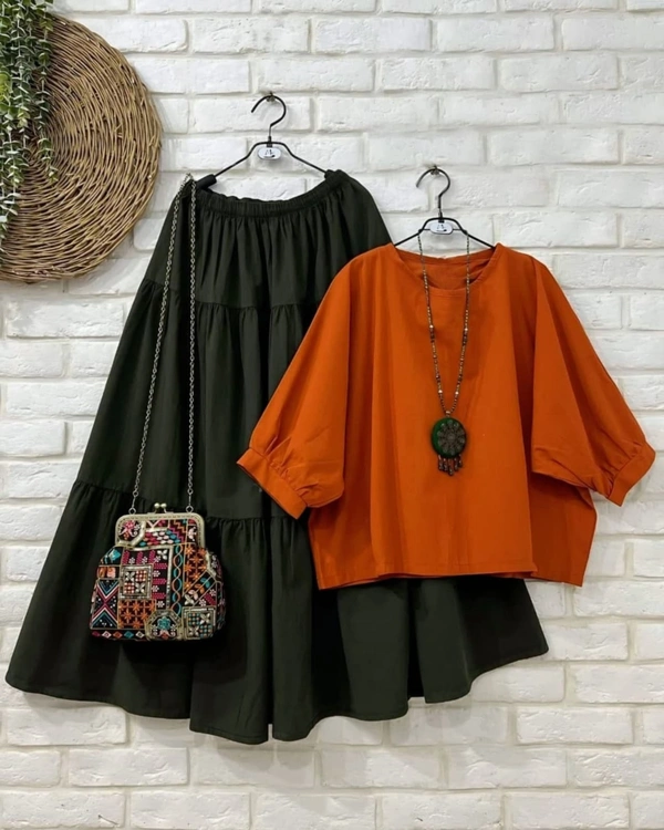 DESIHOOR DESI HOOR Women’s Solid Top with Skirt | Western & Ethnic Fusion Wear - Mine Shaft, XL