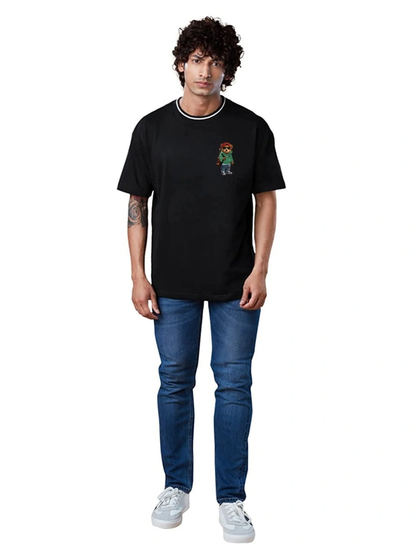 Teddy Bear Rap Hip Hop Lover Oversized Drop Shoulder Full Back Print T-Shirt - L