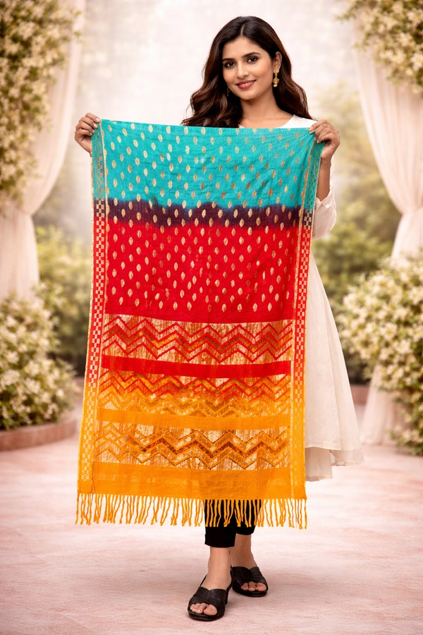 Silk Bandhani Dupatta / Uttorio (Multicolor)
