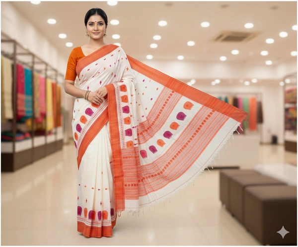 Assam Khadi Jamdani Kapas - Kulo Saree - White