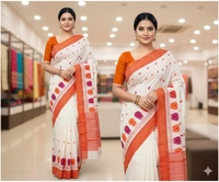 Assam Khadi Jamdani Kapas - Kulo Saree - White