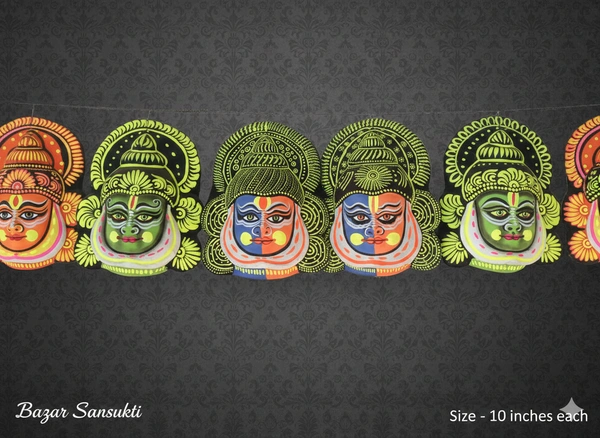 Premium Handcrafted Kathakali Style Chhau Mask - Traditional Wall Decor (10-Inch)- Pack -1