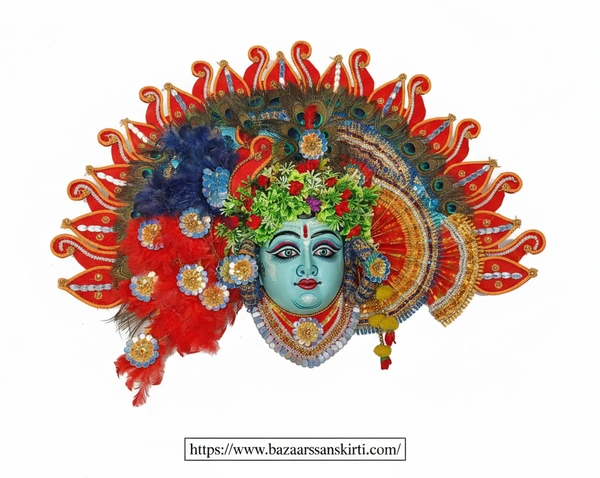 Handcrafted Decorative Chhau Mask – Intricate Floral & Peacock Feather Edition (Purulia Folk Art)