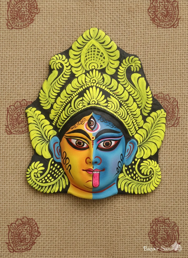 Authentic Handcrafted Purulia Chhau Mask - Goddess Durga & Kali Dual Avatar (Ardhangini)