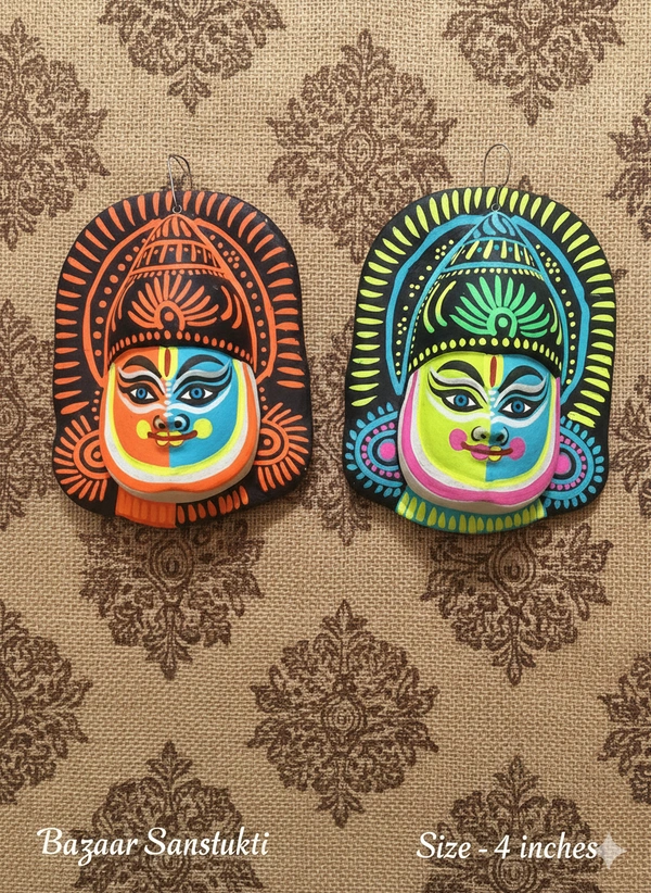 Handcrafted Kathakali Style Purulia Chhau Mask - Traditional Folk Art Wall Decor (4-Inch Mini)- Pack -1