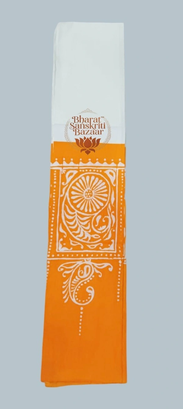 Shantiniketan Prakriti Dhara Batik Uttario (White & Orange)