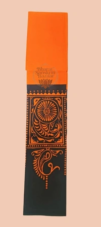 Shantiniketan Prakriti Dhara Batik Uttario (Saffron Orange & Black)