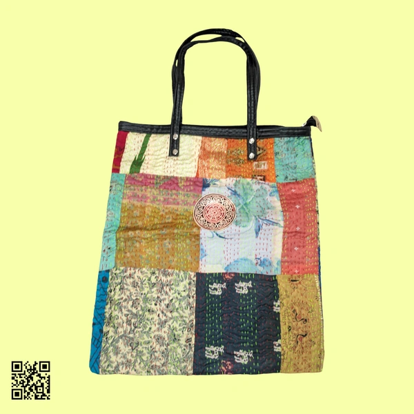MULTI COLOR HANDCRAFTED KANTHA EMBROIDERED BAG - Free Size