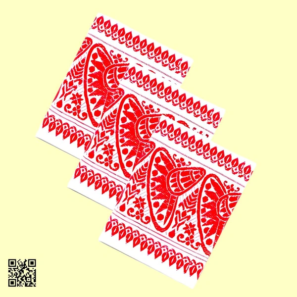 Assamese Japi Design Red And White Polycotton Bihu Gamcha/Uttorio