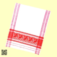 Assamese Japi Design Red And White Polycotton Bihu Gamcha/Uttorio