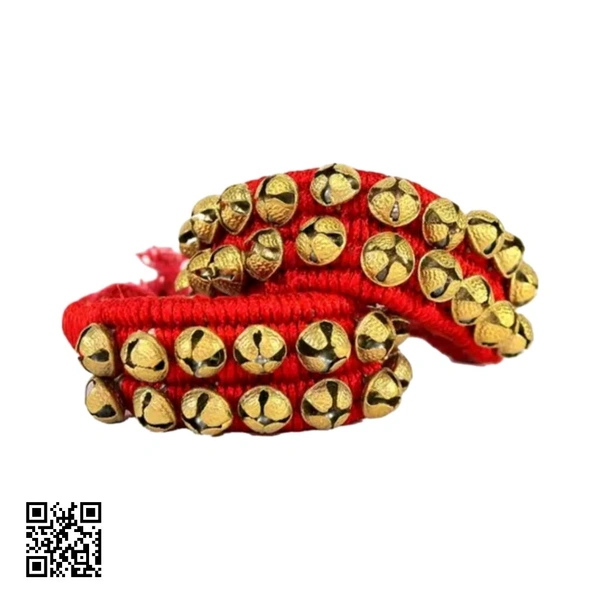 PRANCHI METALS Ghungru (20 + 20) - 2 Line Ghunghroo on Red Cushion Pads | Kathak Indian Classic Dance