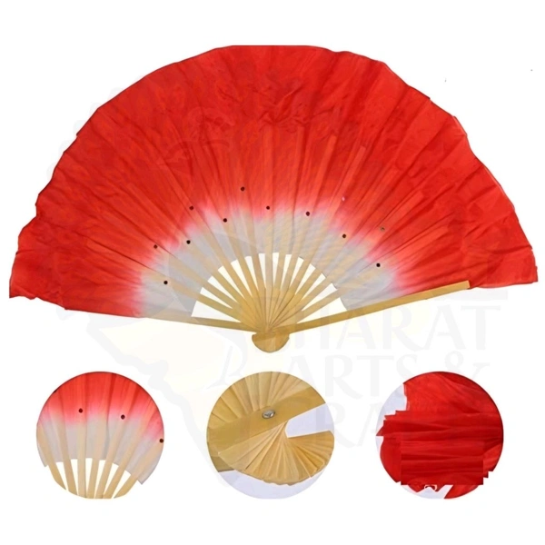 Hand Made Colorful Floral Pattern Hand Held Foldable Japanese Silk Bamboo Fan with Fabric for Dance Performance or Decoration (Red)