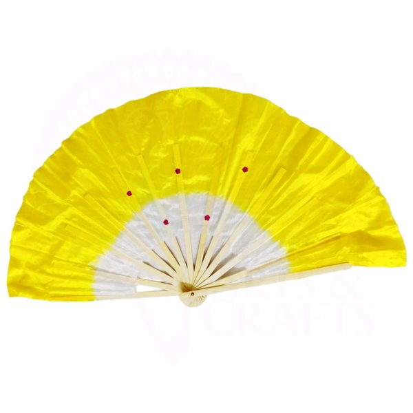 Hand Made Colorful Floral Pattern Hand Held Foldable Japanese Silk Bamboo Fan with Fabric for Dance Performance or Decoration (Yellow)