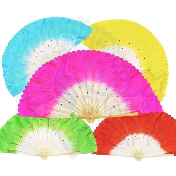 Hand Made Colorful Floral Pattern Hand Held Foldable Japanese Silk Bamboo Fan with Fabric for Dance Performance or Decoration (Yellow)