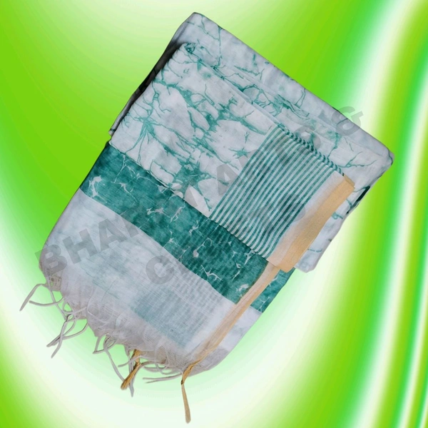 Batik Cotton Silk Saree With Golden Small Border - Green