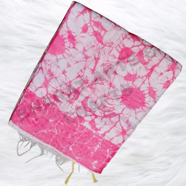 Batik Cotton Silk Saree With Golden Small Border - Pink