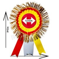 Special Gold VIP Satin Ribbon Badge For Event, Party, Conference Meeting & Multiple Purpose For All Occasions Gold Jari (Pack Of 10/Red-Yellow)