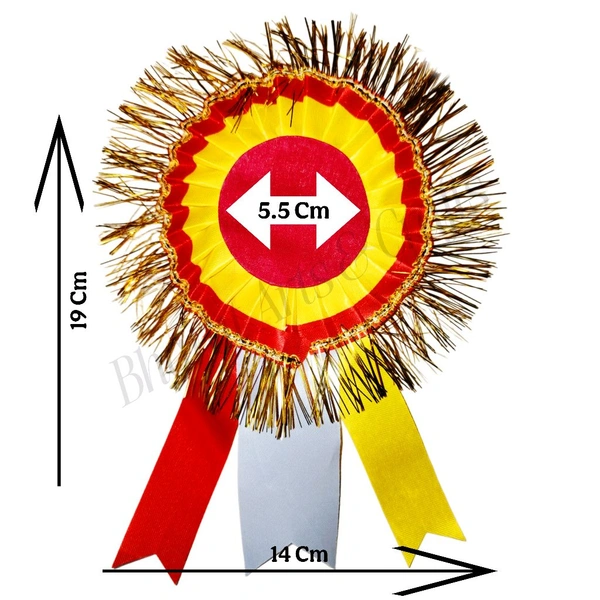 Special Gold VIP Satin Ribbon Badge For Event, Party, Conference Meeting & Multiple Purpose For All Occasions Gold Jari (Pack Of 10/Red-Yellow)