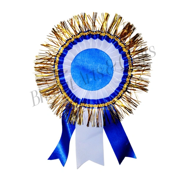 Special Gold VIP Satin Ribbon Badge For Event, Party, Conference Meeting & Multiple Purpose For All Occasions Gold Jari (Pack Of 10/Dark Blue & White)
