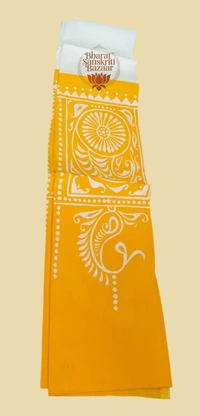 Shantiniketan Prakriti Dhara Batik Uttario (White & Yellow)