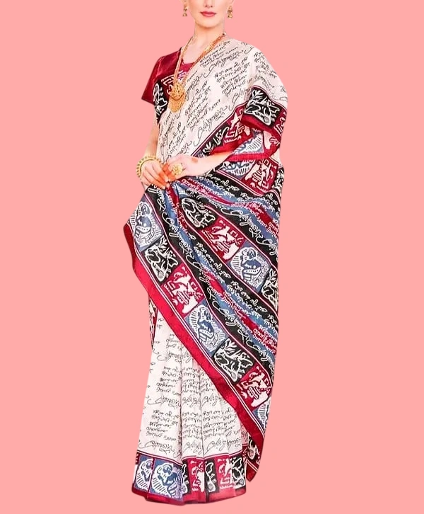 Women's Bhagalpuri Silk Ethnic Motif Printed Saree