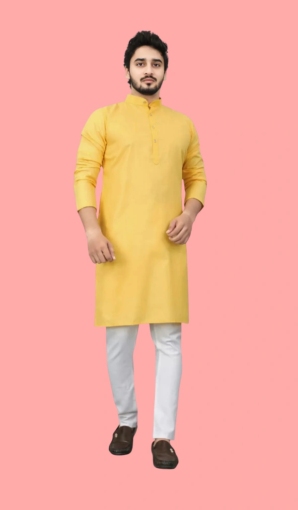 PLAIN YELLOW KURTA FOR MEN - XXL