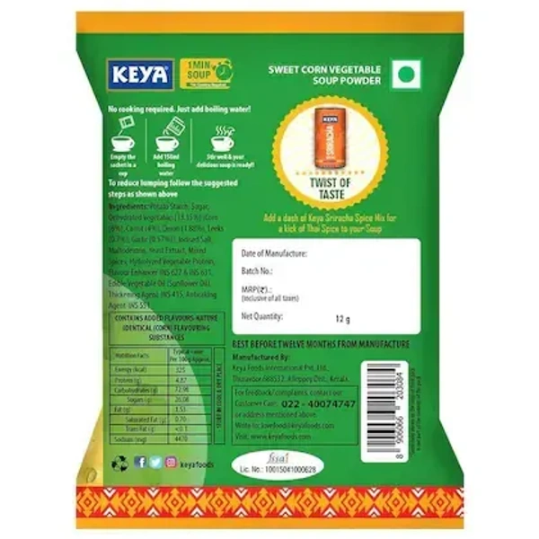 Keya Sweet Corn Veg Soup, 12g - 12g