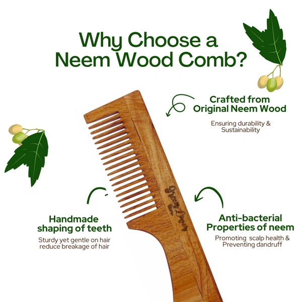 100% Pure Oil Treated Neem Wooden Handle Comb From Kerala