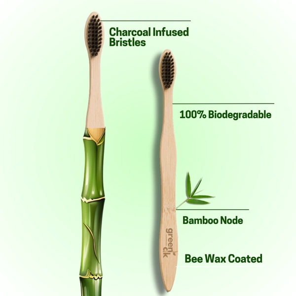 Greenloverstore Charcoal Infused Organic Bamboo Toothbrush Pack Of 2