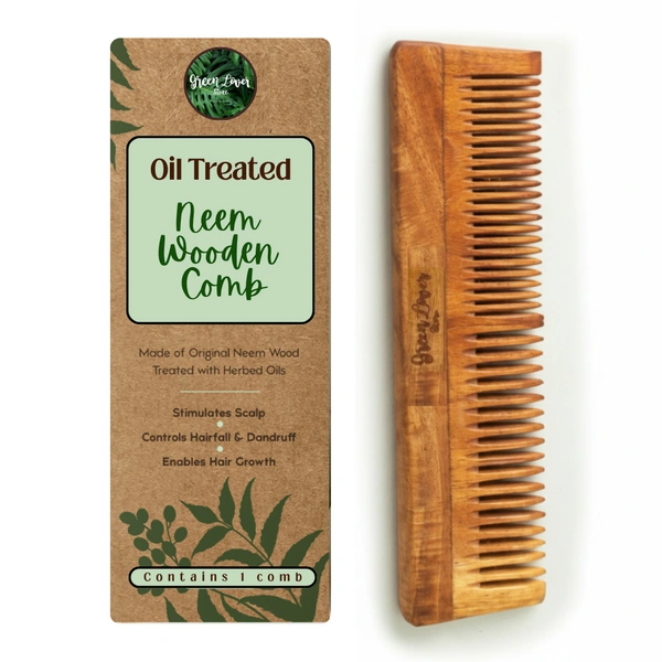 Greenloverstore 100% Pure Oil Treated Neem Wooden Dual Side Comb From Kerala 