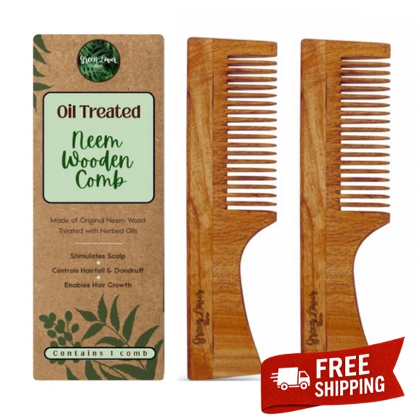 Greenloverstore 100% Pure Oil Treated Neem Wooden Handle Comb Pack Of 2 