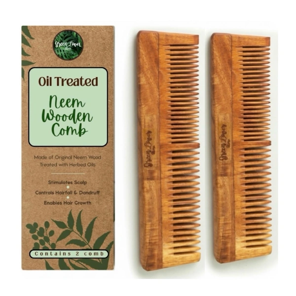 Greenloverstore 100% Pure Oil Treated Neem Wooden Dual Side Comb Pack Of 2