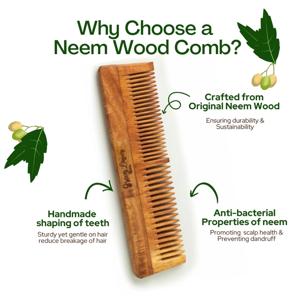 Greenloverstore 100% Pure Oil Treated Neem Wooden Dual Side Comb Pack Of 2