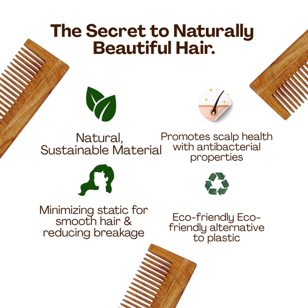 Greenloverstore 100% Pure Oil Treated Neem Wooden Dual Side Comb From Kerala 
