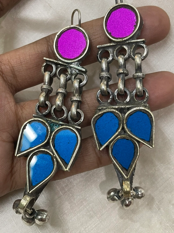 Mohaa Blue Pink Glass Earrings 