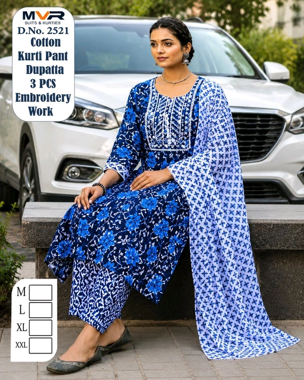 3 Pic Cotton Kurti Set - L, M L XL XXL