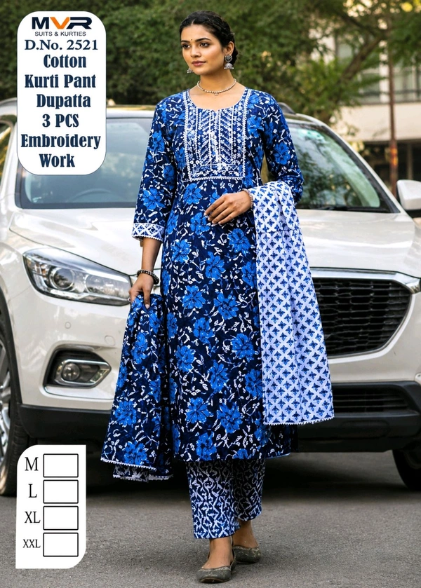 3 Pic Cotton Kurti Set - L, M L XL XXL