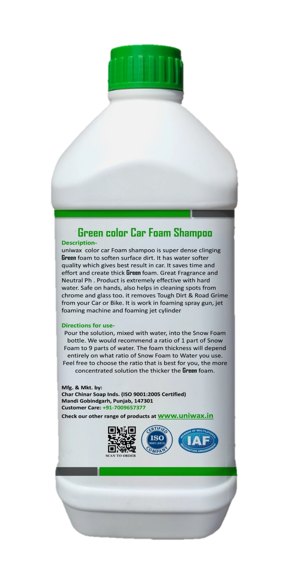 Uniwax color foam wash with wax colour foam car wash shampoo - 1kg, Green