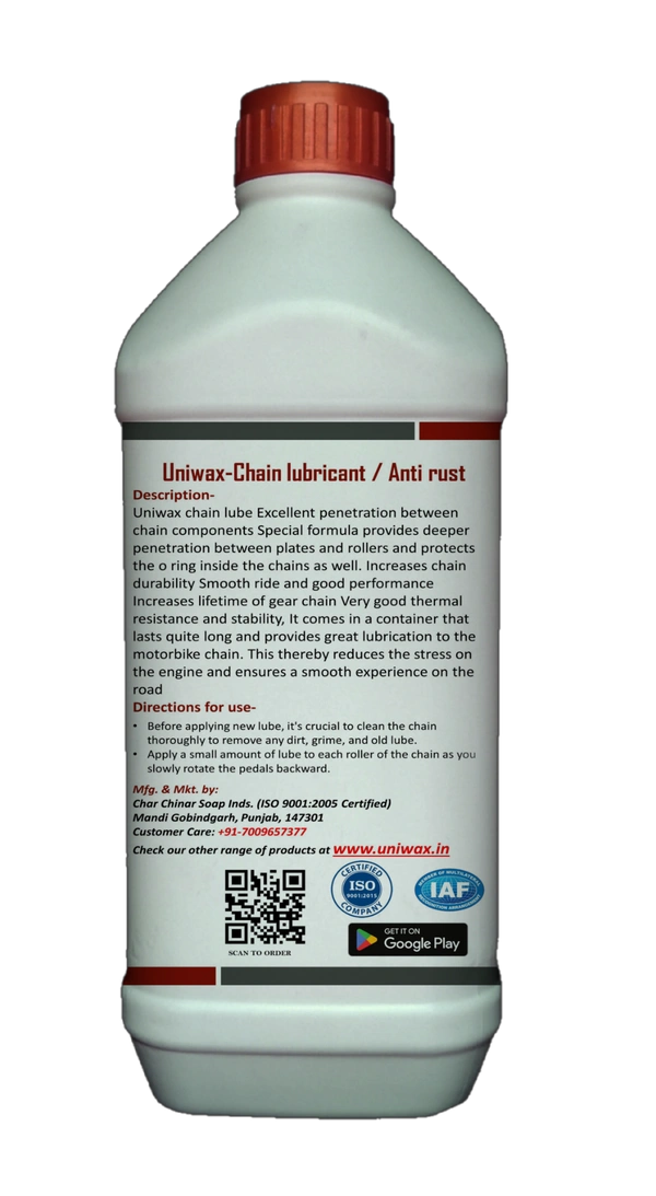 UNIWAX Chain lubricant / Anti rust Spray & Chain Cleaner Spray/ Prevent Chain breakage - 1 liter