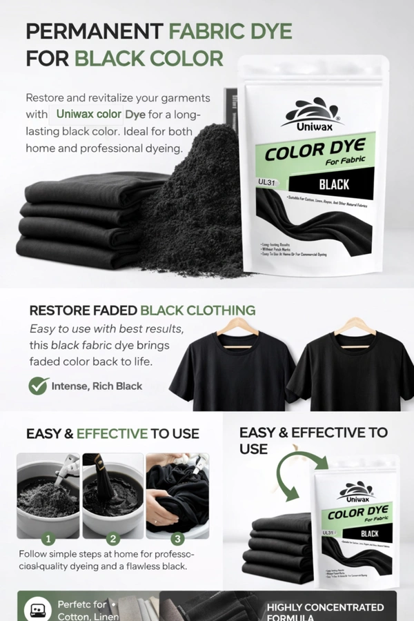 Uniwax Fabric Color Dye for Clothes | Strong, Long-Lasting Professional DIY Cloth Dye for Laundry & Garment Recolouring - 100 gm