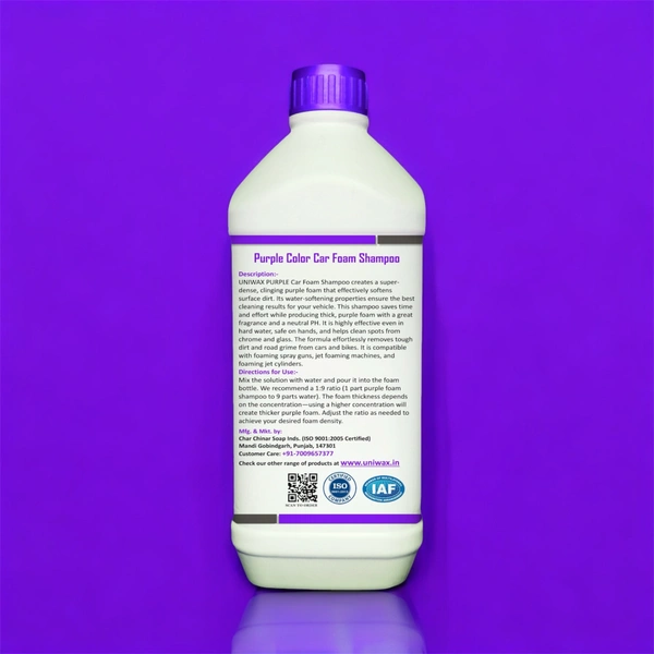 Uniwax Purple Color foam shampoo with wax / Produces Thick Coloured Foam Car Washing Liquid - 1 kg, Purple
