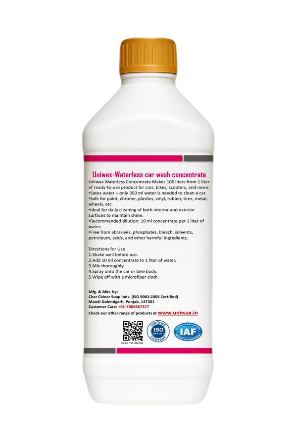 Uniwax drywash or Waterless car wash with wax concentrate Rinseless Car Wash | Eco Friendly Quick Detailer Spray | Exterior Car Cleaning | Car Care Products 1:100 - 1 kg