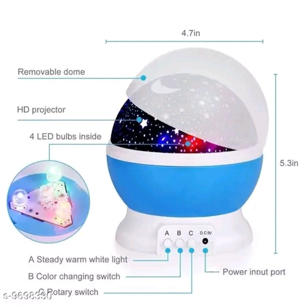 Star Master Rotating 360 Degree Moon Night Light Lamp Projector with Colors and USB Cable,Lamp for Room Night Bulb (Multi Color,Pack of 1,Plastic) LED