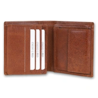 Leather Wallets for Men, Top Grain Leather 8 Card Slots, 3 Compartments, Tri Fold Wallet, Brown, Contemporary