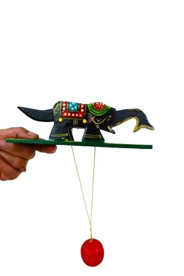 Palak Saxena PALAK SAXENA Handicraft Wooden Handpainted Animal Shape Handheld Revolving Movement Toy (Elephant) for Kids