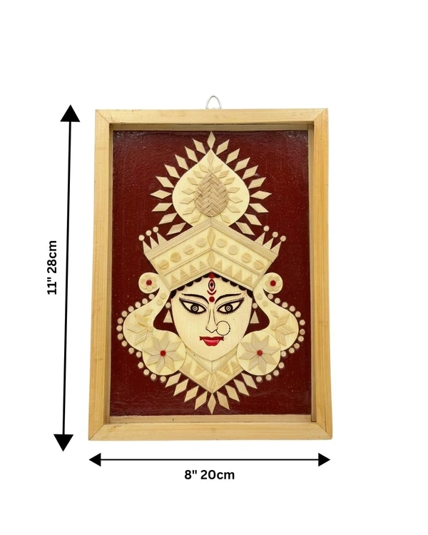 Divine Maa Durga - Handmade Bamboo Wall Art | Spiritual Home Decor | Framed Durga Maa Painting | Eco-Friendly Natural Artwork