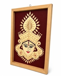 Divine Maa Durga - Handmade Bamboo Wall Art | Spiritual Home Decor | Framed Durga Maa Painting | Eco-Friendly Natural Artwork